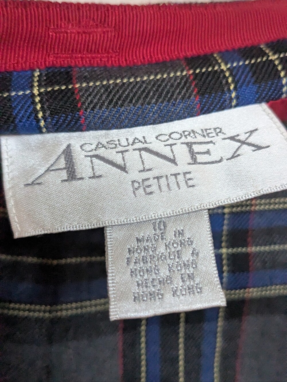 Casual Corner Gray Plaid Pleated Skirt with Blue and Yellow Stripes - Picture 3 of 4